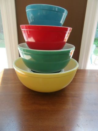 4 - Vintage Pyrex Nesting Mixing Bowls Primary Colors 401 402 403 404 Yellow