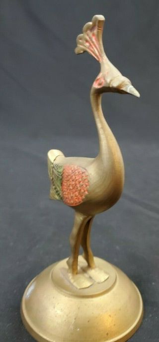 Vintage Brass Peacock Figurine Photo Note Holder Hand Made Painted India