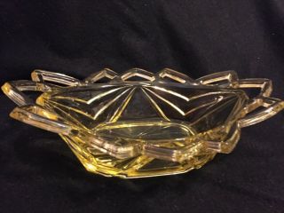 Vintage Depression Era Yellow Pressed Glass Geometric Pierced Rim Bowl/candydish