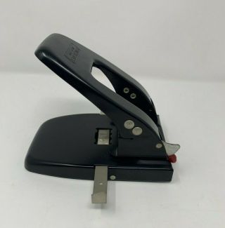 Vintage Black Punchodex Steel Metal Adjustable 2 Hole Paper Punch Model P - 200