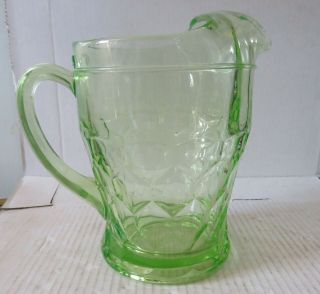 Vintage Georgian Green Vaseline Depression Glass Pitcher