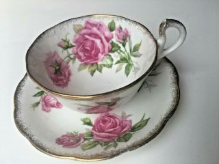 Vintage " Orleans Rose " By Royal Standard Footed Cup And Saucer Set,  Gold Trim
