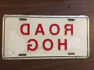 “road Hog” Rearview Mirror Vintage Novelty Metal Front License Plate Daor Goh