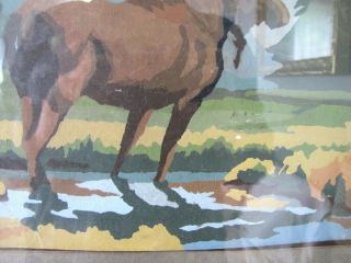 Vintage Mid Century Oil Paint by Number Painting Cabin Moose Deer Camping Theme 3