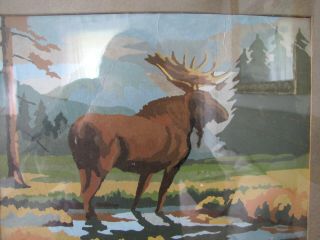 Vintage Mid Century Oil Paint by Number Painting Cabin Moose Deer Camping Theme 5