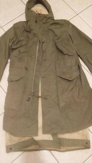 Vtg Us Army M - 1947 Hooded Field Parka Overcoat W/ Liner Jacket 1951