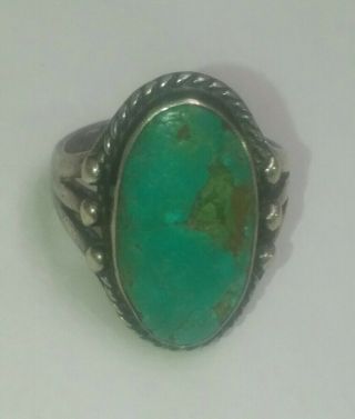 Vintage Old Pawn Sterling Silver Ring Native American Turquoise Size 6.  75.
