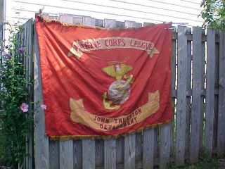 Vintage Us Marine Corps League Veterans Embroidered Banner W Logo,  Lettering