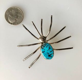 Large Vintage Sterling Silver & Turquoise Navajo Spider Insect Brooch Pin Signed