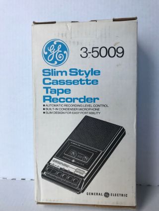 Vtg General Electric Ge 3 - 5009 Slim Portable Cassette Tape Recorder Player