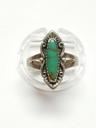 Vintage Navajo Bell Trading Post Turquoise Sterling Silver Ring Sz 6.  75