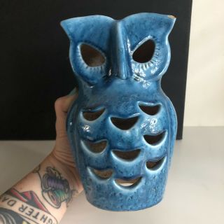 Vintage Brush Mccoy Art Pottery Patio Lantern Owl Hanging Blue Light 10 "
