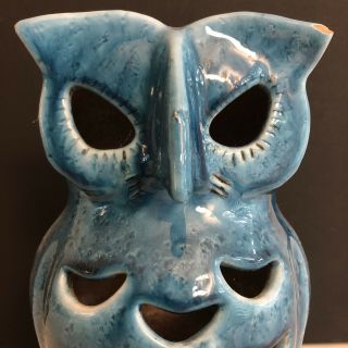 Vintage BRUSH McCOY Art Pottery PATIO LANTERN OWL Hanging Blue Light 10 