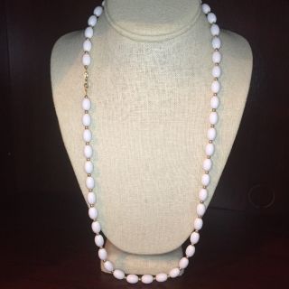 Vintage Signed Monet Oval White And Round Gold Beaded Necklace 26 " Classic 822