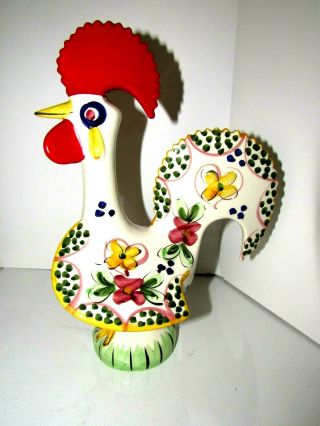 Vintage Signed Portugal Ceramic Rooster Figurine Hand Painted Chicken/Rooster  2