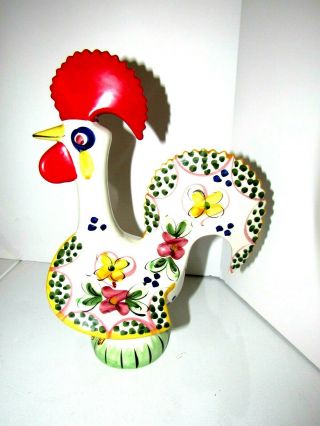 Vintage Signed Portugal Ceramic Rooster Figurine Hand Painted Chicken/Rooster  3
