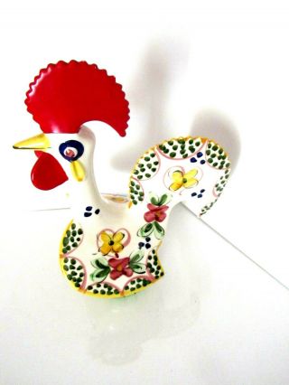 Vintage Signed Portugal Ceramic Rooster Figurine Hand Painted Chicken/Rooster  4