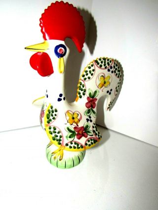 Vintage Signed Portugal Ceramic Rooster Figurine Hand Painted Chicken/Rooster  5