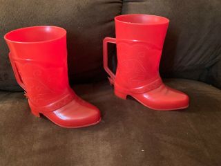 Vintage Pair 1950s Red Plastic Cowboy Boot W/spur Western Cup Mug