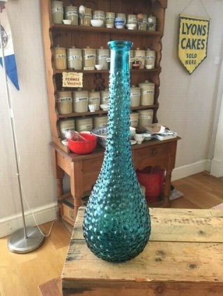 Vintage Tall Blue Glass Textured Italian Genie Bottle – Retro –
