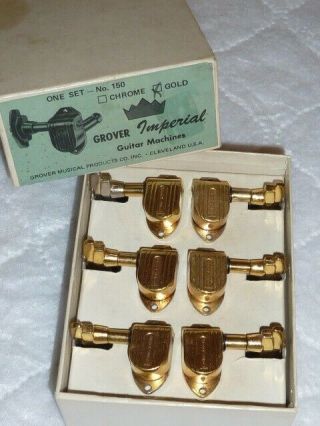 Vintage Set Of 6 Usa Grover Imperial Guitar Tuners Gold,  No.  150