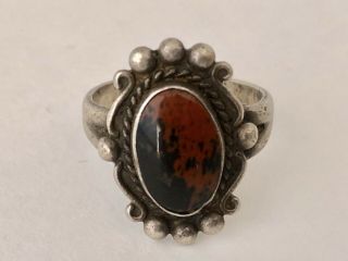 Vintage Signed Harvey Era Navajo Sterling Silver Petrified Wood Old Pawn Ring