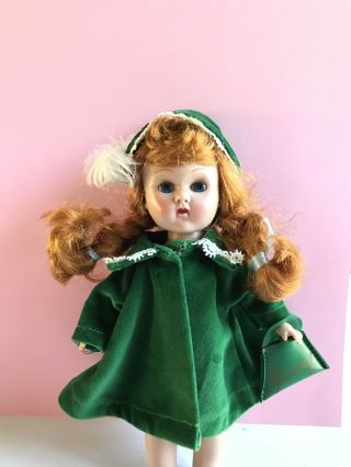 Lovely Vtg 1950s Ginny Doll Vogue Tagged Green Velvet Coat,  Hat,  Purse