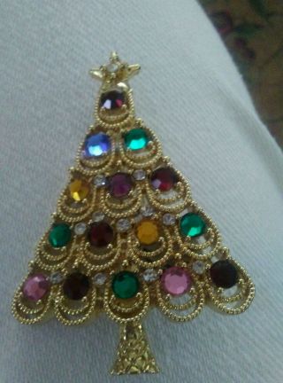 Vintage Brooch Pin Signed Eisenberg Ice Christmas Tree Rhinestone Jewelry
