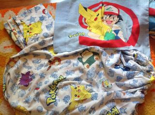 Vintage Pokemon Bedding Set Twin Sheet,  Fitted & Flat,  Pillow Case (1998)