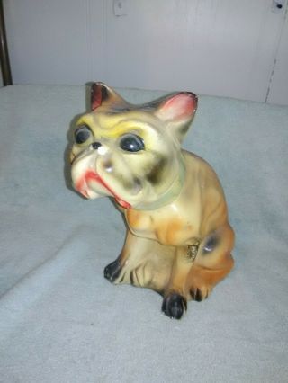 VINTAGE CARNIVAL CHALKWARE BULL DOG COIN BANK - 11 INCHES TALL 6