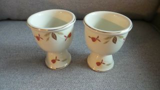 Vintage Set Of 2 Jewel Tea Autumn Leaf Double Egg Cups With Gold Trim