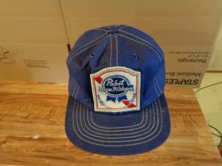 Vintage Pabst Blue Ribbon Beer Large Patch Denim Snapback Trucker Hat Usa (s2)