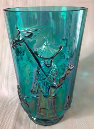 Vintage Fenton Teal Marigold Iridescent Glass Mandarin 9 1/4 " Vase - 1988 - 89