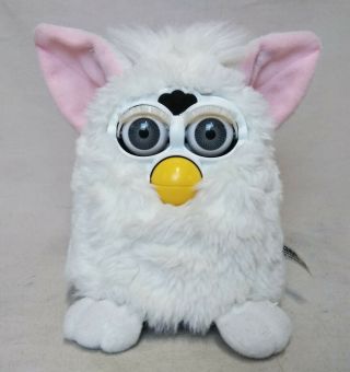 Vtg Tiger Furby Babies 70 - 800 White With Gray Eyes Pink Ears 1998