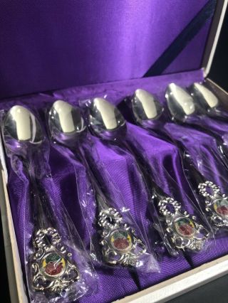 Vintage Nickel Silver Demitasse Coffee Spoons - Set Of 6 Box Complete