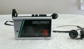 Vintage Wm - 11 Sony Walkman Stereo Cassette Tape Player W/ Headphones