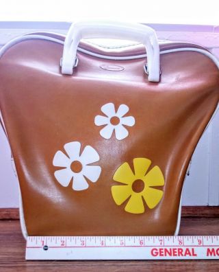 Vintage 1960s Atlantic Burnt Orange Daisy Flower Power Bowling Bag Sea Horse 2