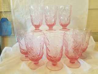 Vintage Seneca Morgantown Pink Footed Goblet Iced Tea Crinkle Glass Tumblers