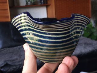 Vintage Studio Art Glass Striped Bowl - Signed And Dated - Maker Unknown.