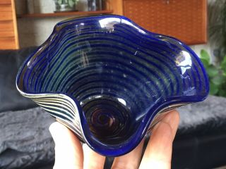 Vintage Studio Art Glass Striped Bowl - Signed and Dated - Maker Unknown. 3