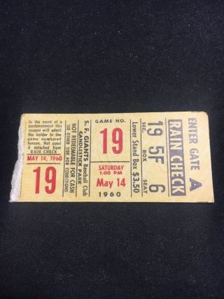 Vintage May 14 1960 San Francisco Giants Ticket Stan Williams 2 Hitter Dodgers