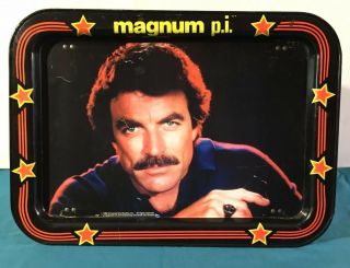 Magnum Pi Tom Selleck Tray Tv Bed Play Metal Tin Vintage 1982 Folding Legs