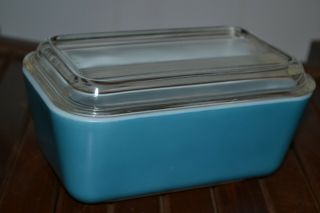 Vintage Pyrex Turquoise Blue Small Fridge Box 0502 With 502 C Lid Ovenware 2 Pc