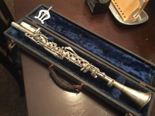 Vintage Silver Plate Metal Clarinet With Case - Unknown Usa Maker,  One Piece