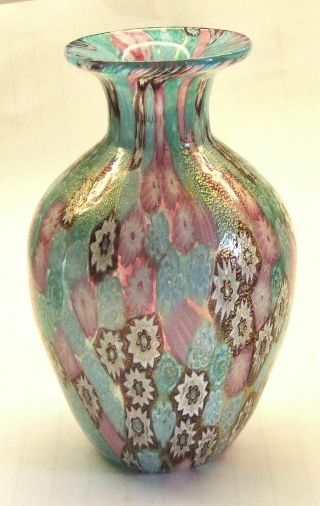 A Vintage Murano Fratelli Toso Millefiori Glass Baluster Vase