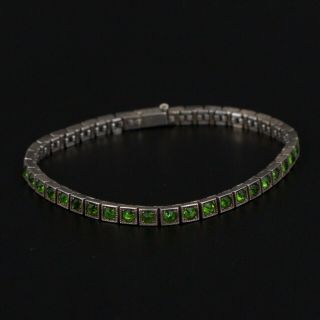 Vtg Sterling Silver Art Deco Diamonbar Green Rhinestone 7 " Tennis Bracelet - 14g