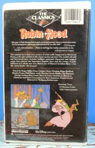 VTG Walt Disney Robin Hood Black Diamond VHS Home Video Movie Tape 228V WD BD 3