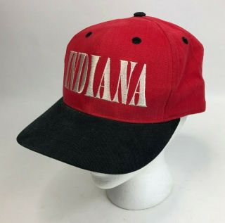Vtg Mens Indiana University Hoosiers Snapback Hat Iu Cap Red Black Bill Ncaa Euc