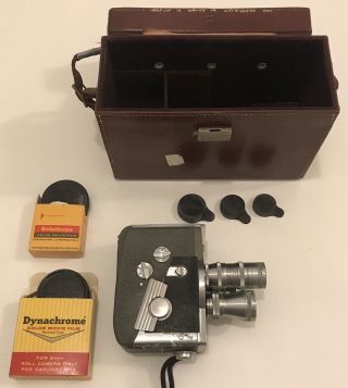 Wollensak 8MM Film Camera Model 53 w/ Leather Case Lens Caps & Films Vintage 2