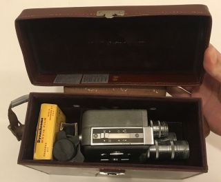 Wollensak 8MM Film Camera Model 53 w/ Leather Case Lens Caps & Films Vintage 7